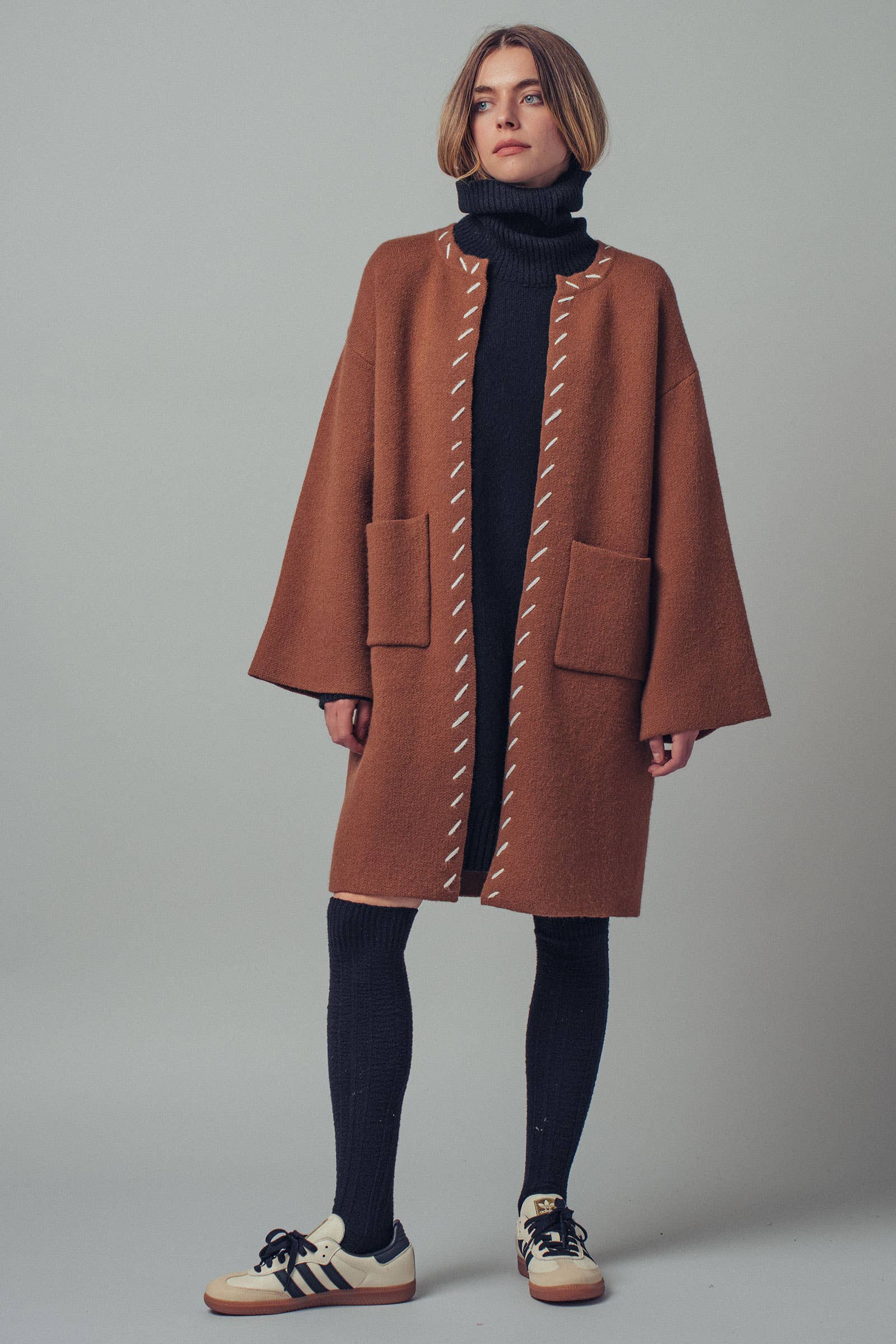 Western Contrast Stitch Boho Coat