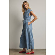 Cotton Denim Button Up Jumpsuit