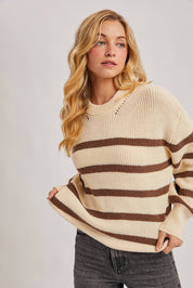 Striped Chunky Rib-Knit Sweater