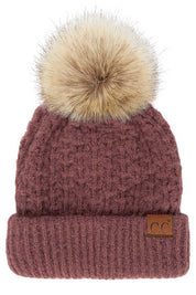 C.C Stitch Cuff Beanie with Pom Hat