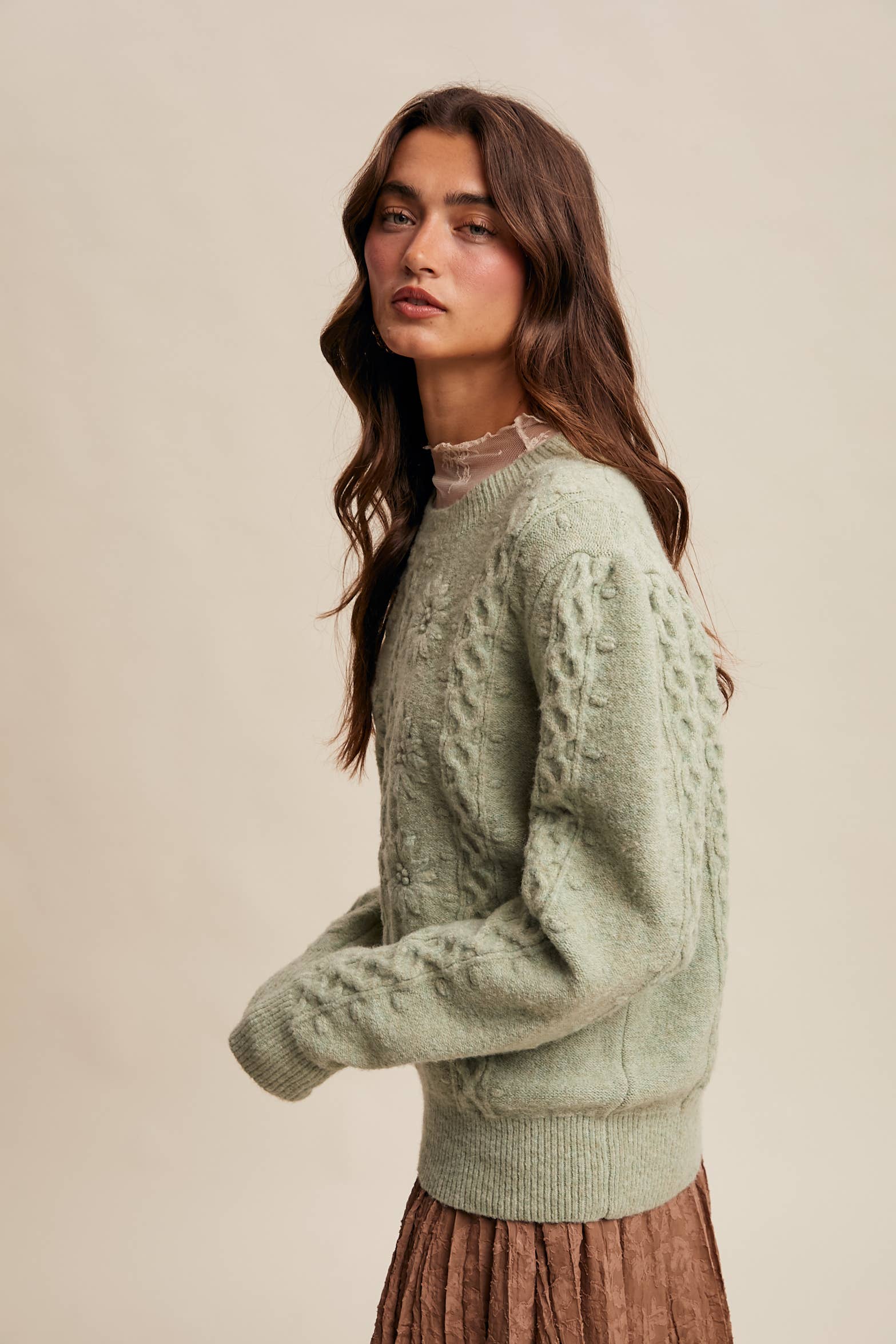 Floral Cable Knit Sweater