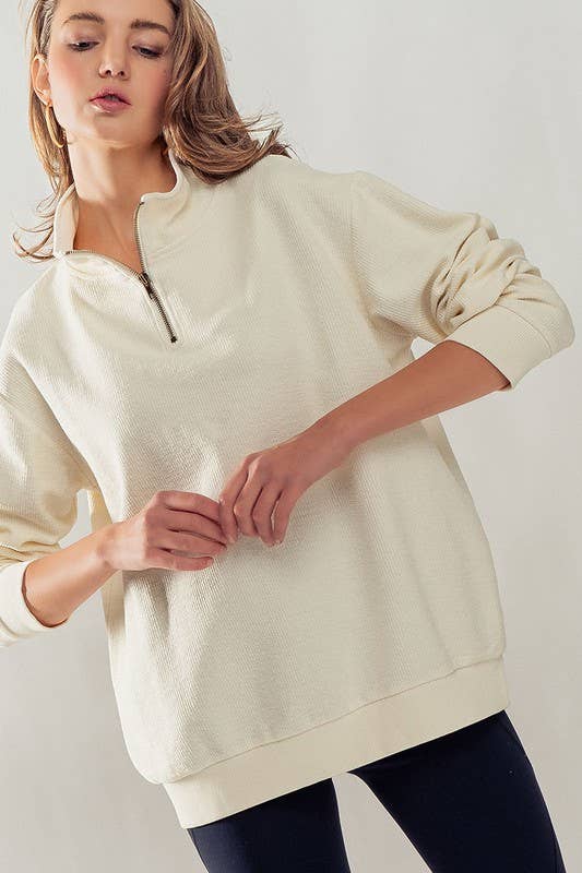 Vintage Washed Quarter Zip Up Ribbed Sweatshirt