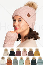 C.C Stitch Cuff Beanie with Pom Hat