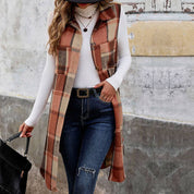 Sleeveless Plaid Vest Cardigan