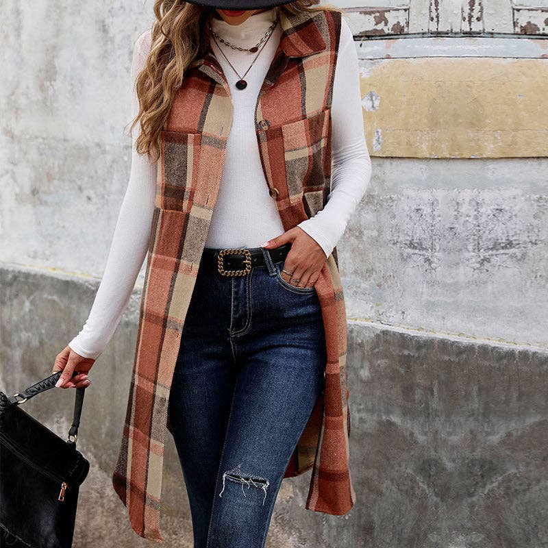 Sleeveless Plaid Vest Cardigan