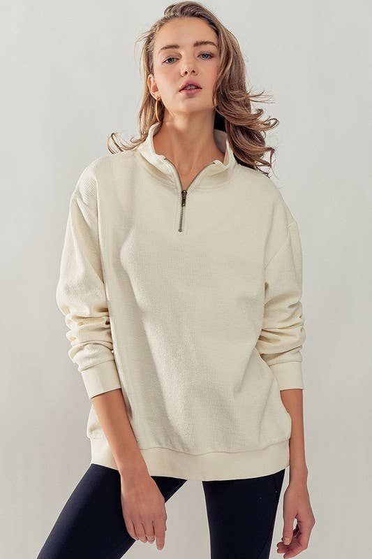 Vintage Washed Quarter Zip Up Ribbed Sweatshirt
