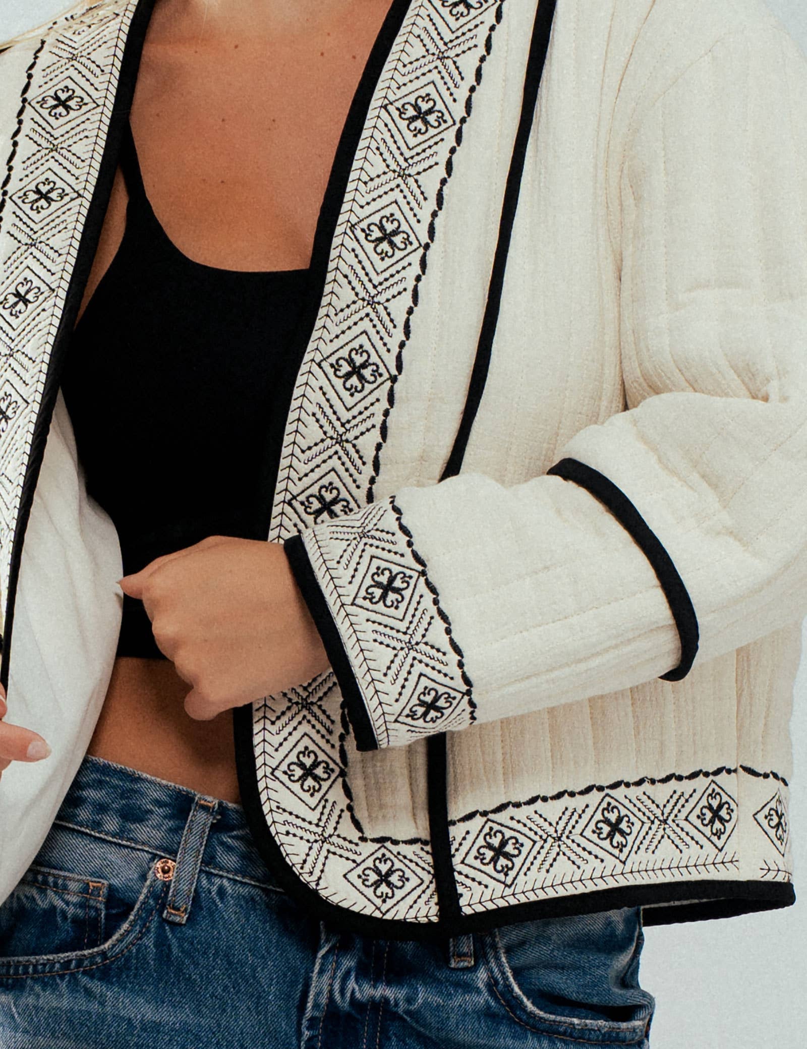 Boho Embroidered Quilted Western Cropped Jacket