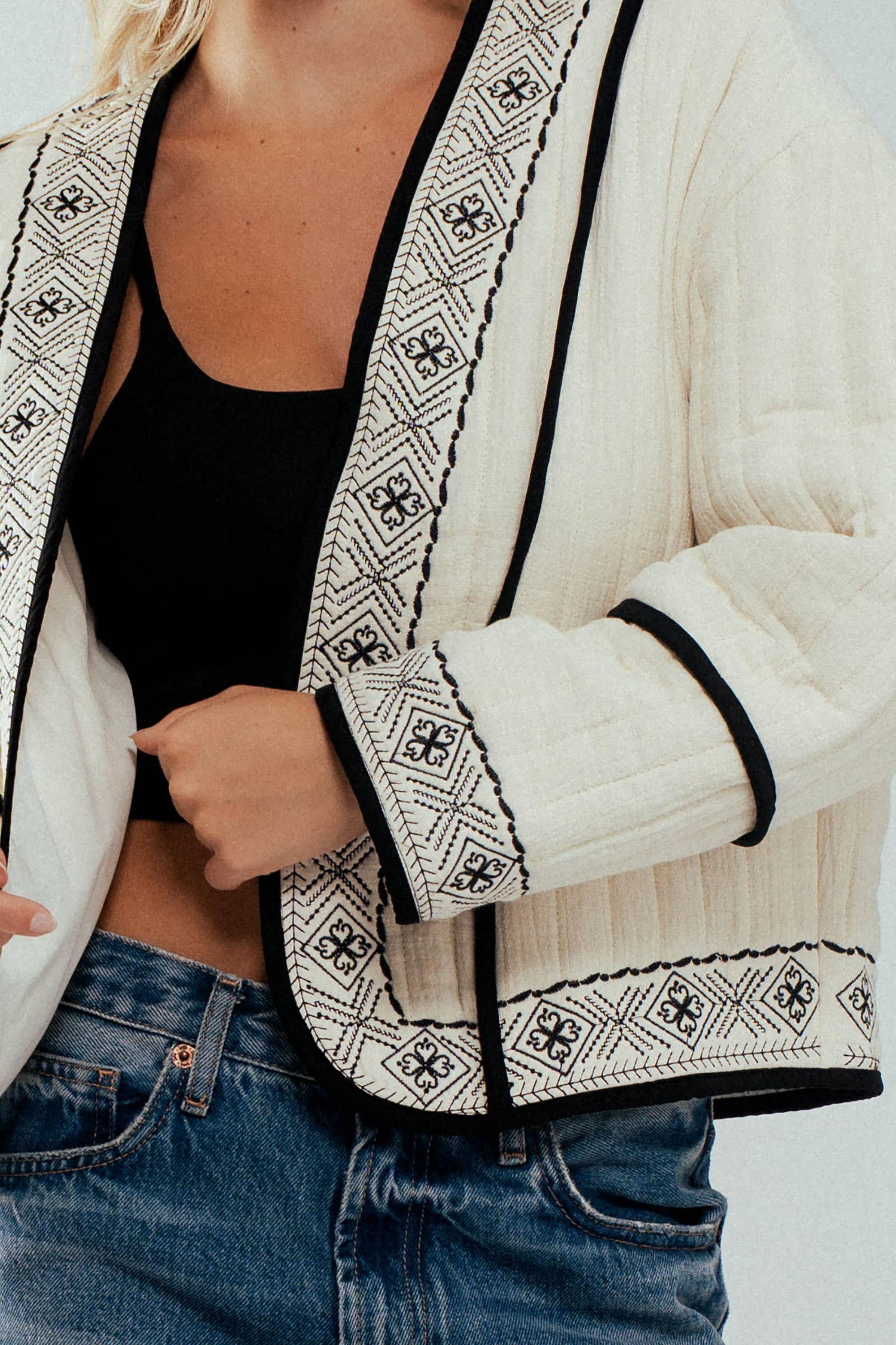 Boho Embroidered Quilted Western Cropped Jacket