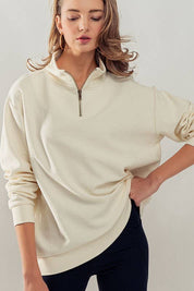 Vintage Washed Quarter Zip Up Ribbed Sweatshirt