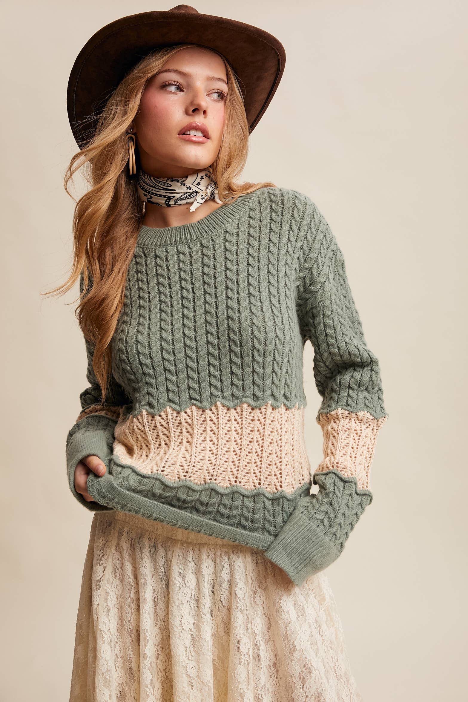 Colorblock Zig Cable Knit Sweater