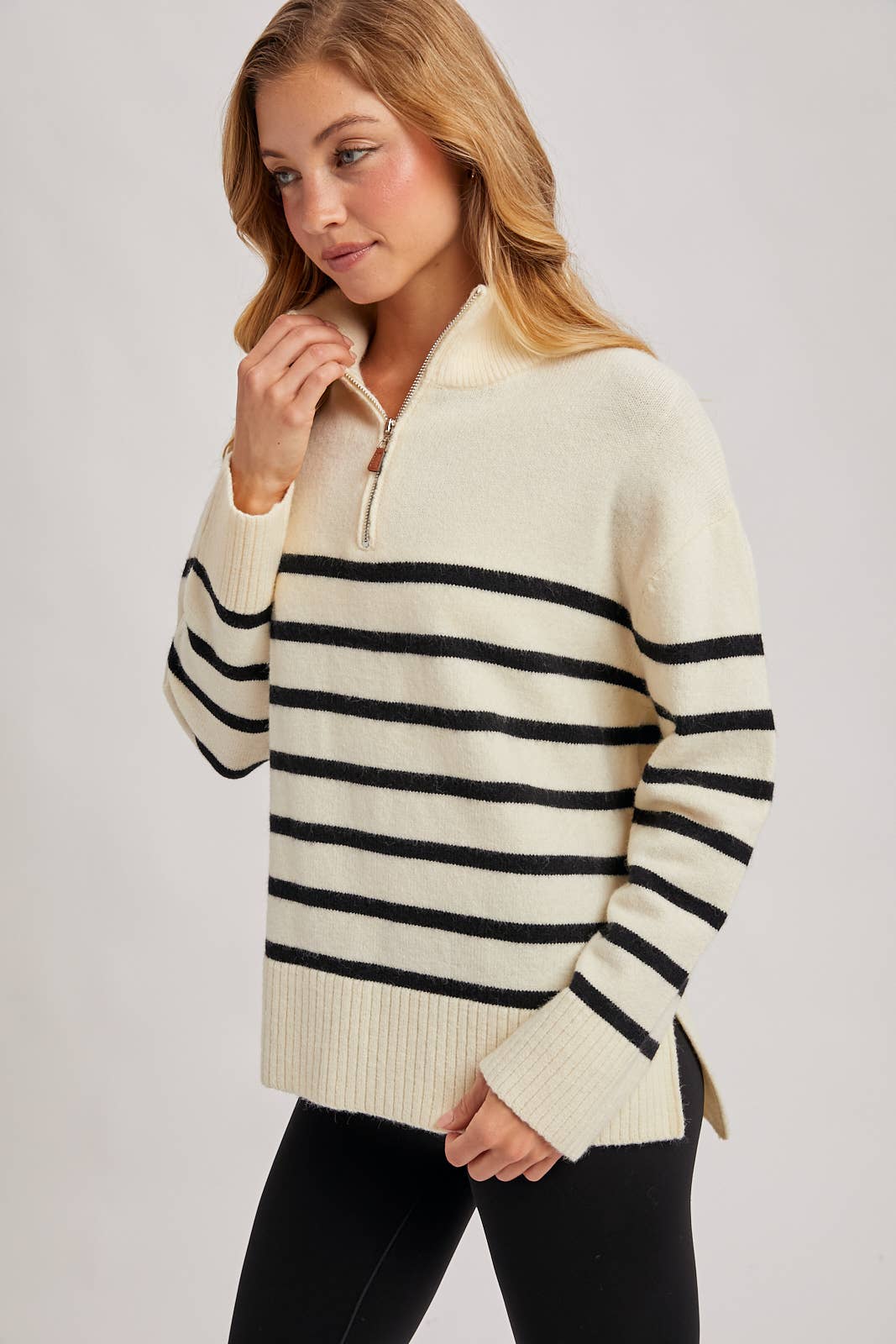 Quarter Zip Stripe Pullover Sweater