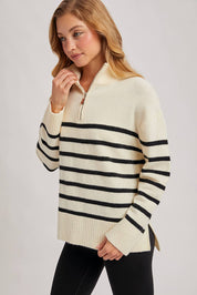 Quarter Zip Stripe Pullover Sweater