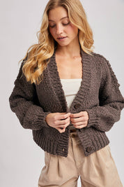 Cropped Popcorn Knit Sweater Cardigan