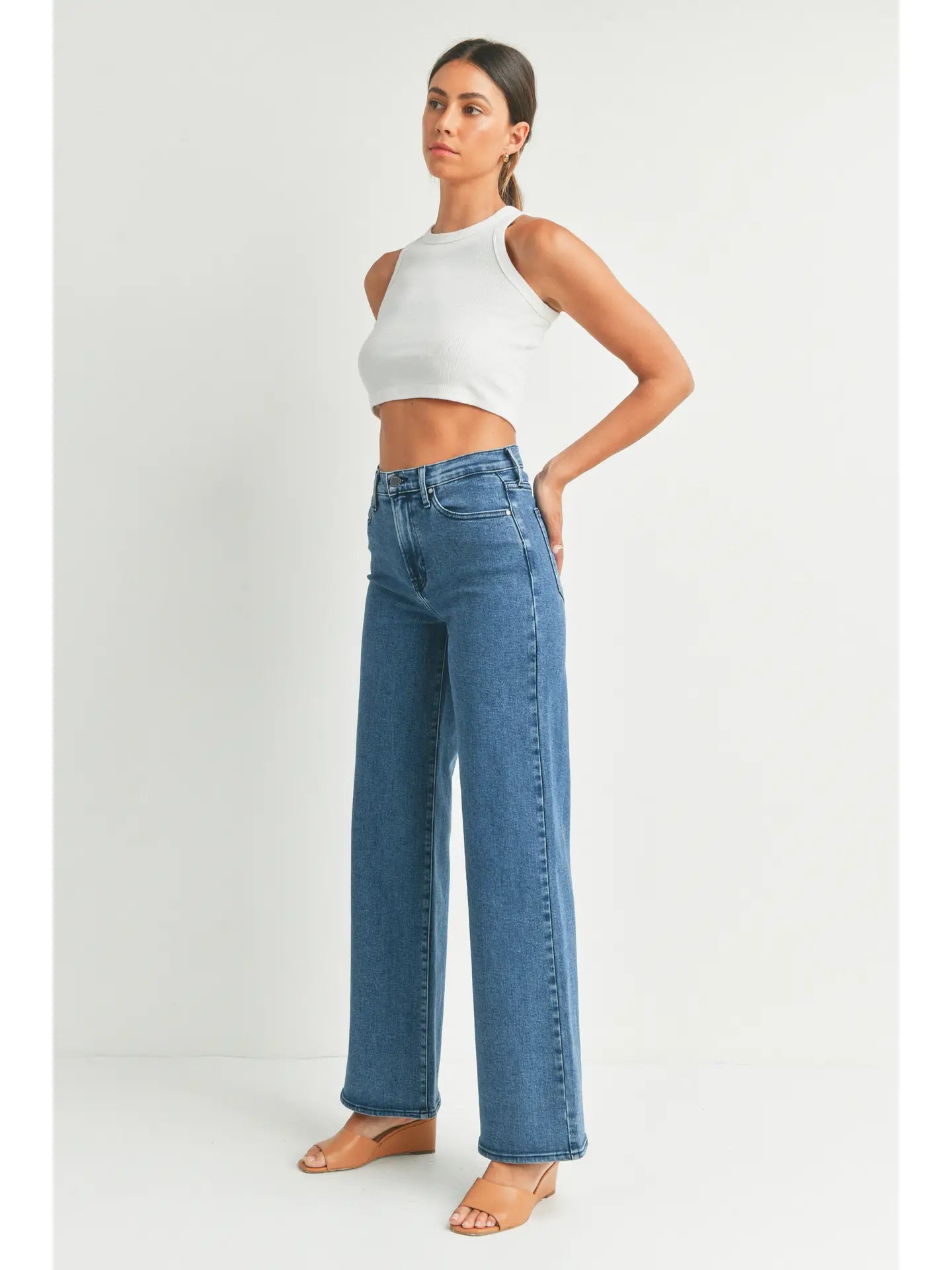 Just Black Denim Palazzo Jeans – Medium Wash Wide-Leg Jeans