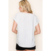 Split Neck Stripe Short Sleeve Top
