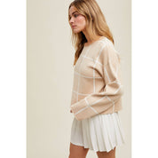 Grid Drop Shoulder Sweater