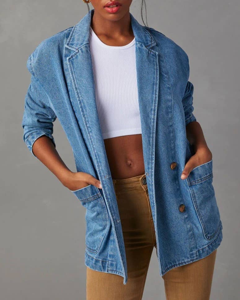 Washed Blue Denim Blazer