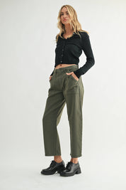 Just Black Denim Olive Utility Seamed Barrel Jean