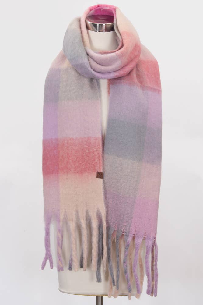 C.C Multi Color Block Plaid Woven Scarf