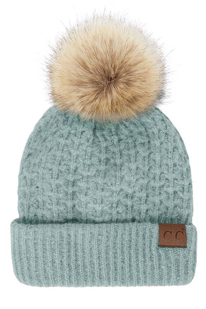 C.C Stitch Cuff Beanie with Pom Hat