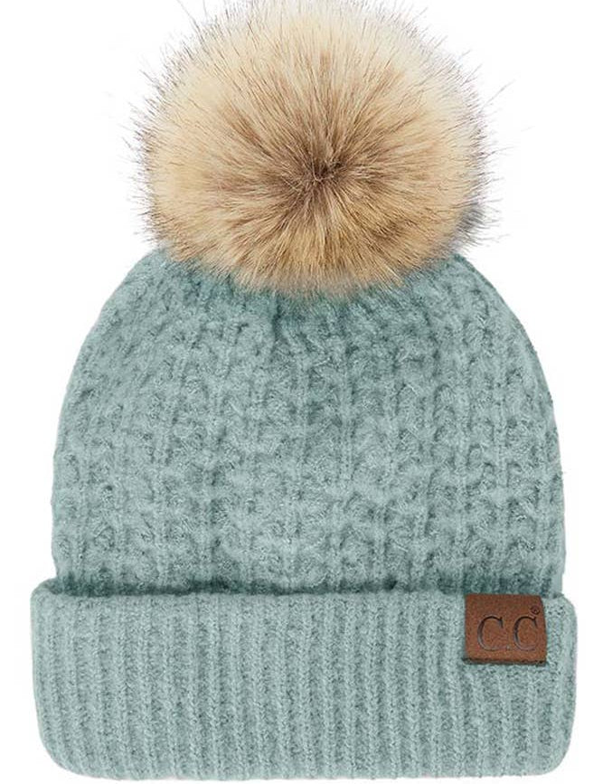 C.C Stitch Cuff Beanie with Pom Hat