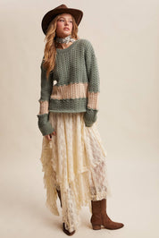 Colorblock Zig Cable Knit Sweater
