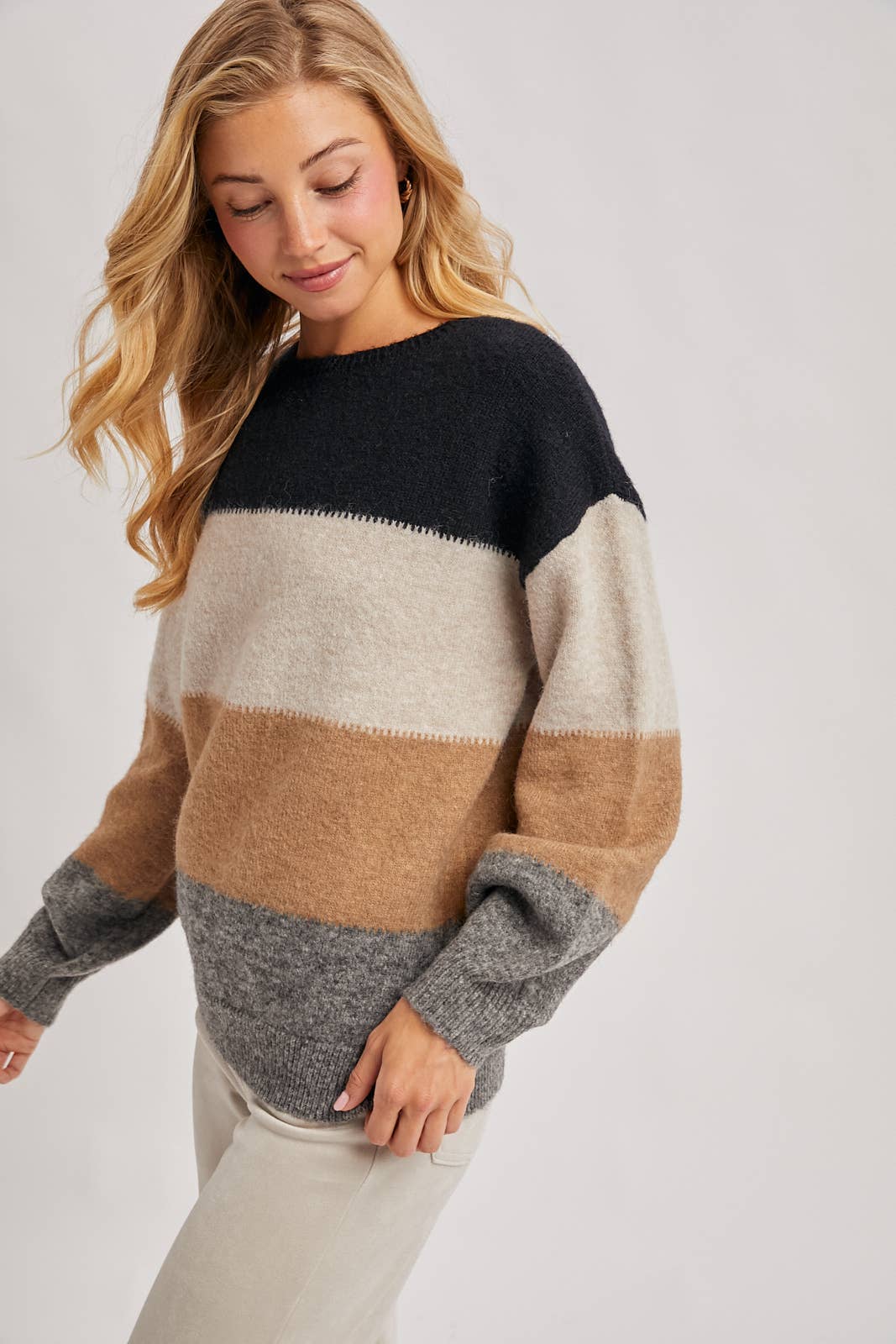 Color Block Knit Pullover Sweater