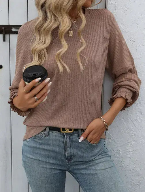 Casual Ribbed Long-Sleeve Sweater
