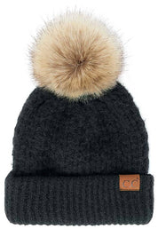 C.C Stitch Cuff Beanie with Pom Hat