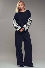 Embroidered Sleeve Ivory Knit Sweater