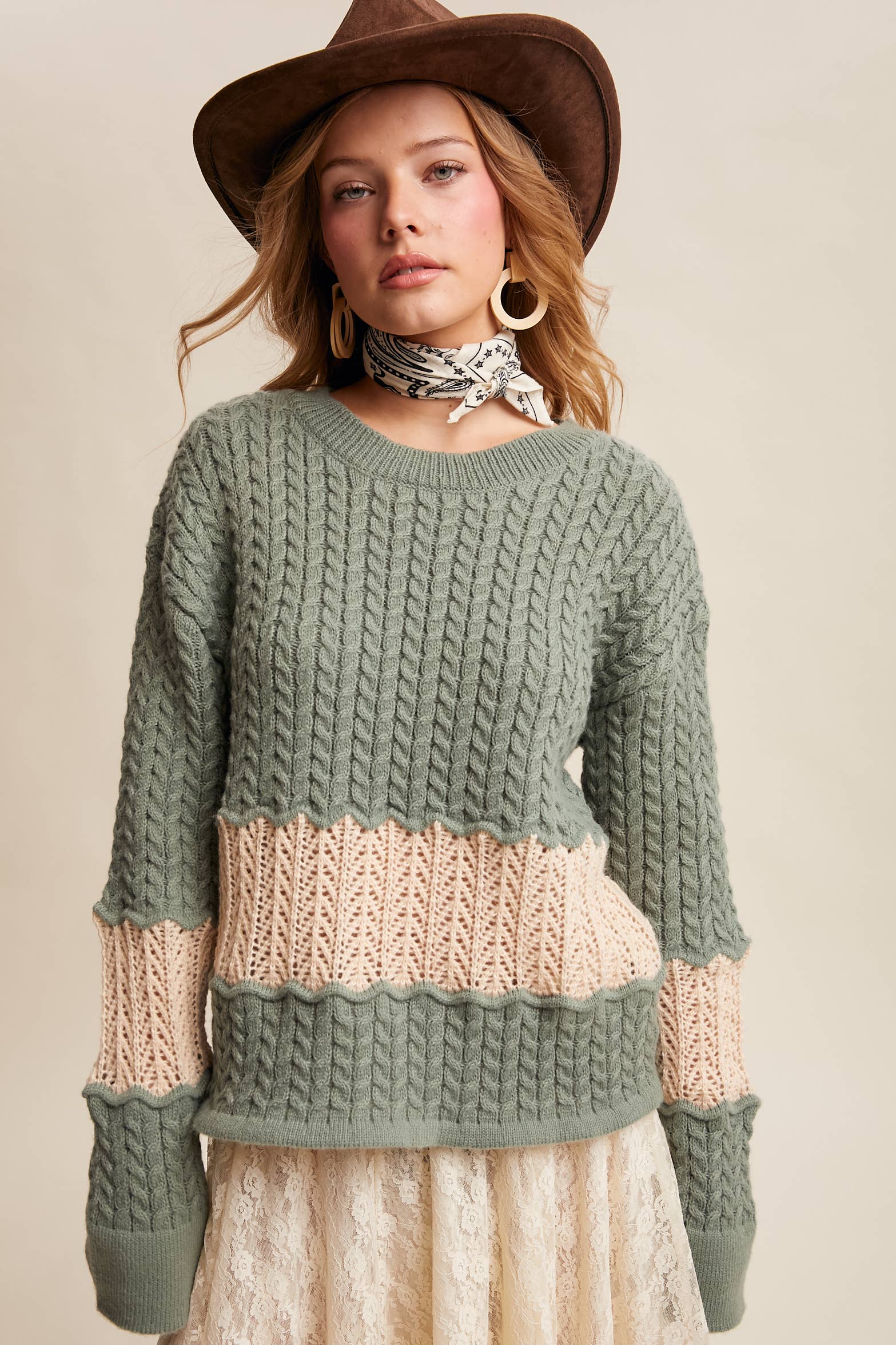 Colorblock Zig Cable Knit Sweater