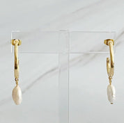 Dangle Pearl Gold Hoop Earrings