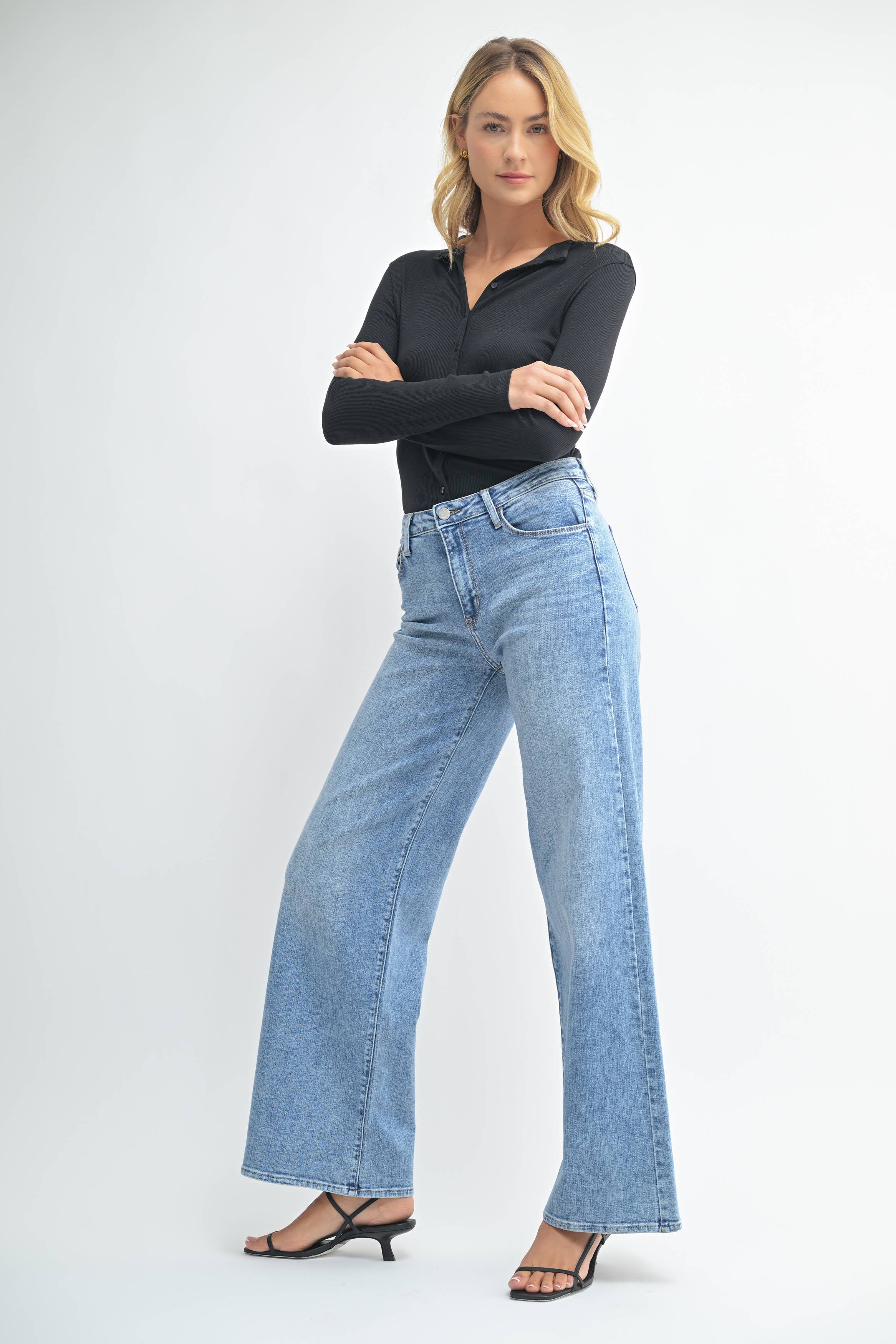 Just Black Denim Stretchy Wide Leg Jean