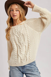 Crewneck Cable Knit Sweater