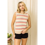Multi Striped Crochet Sweater Tank Top