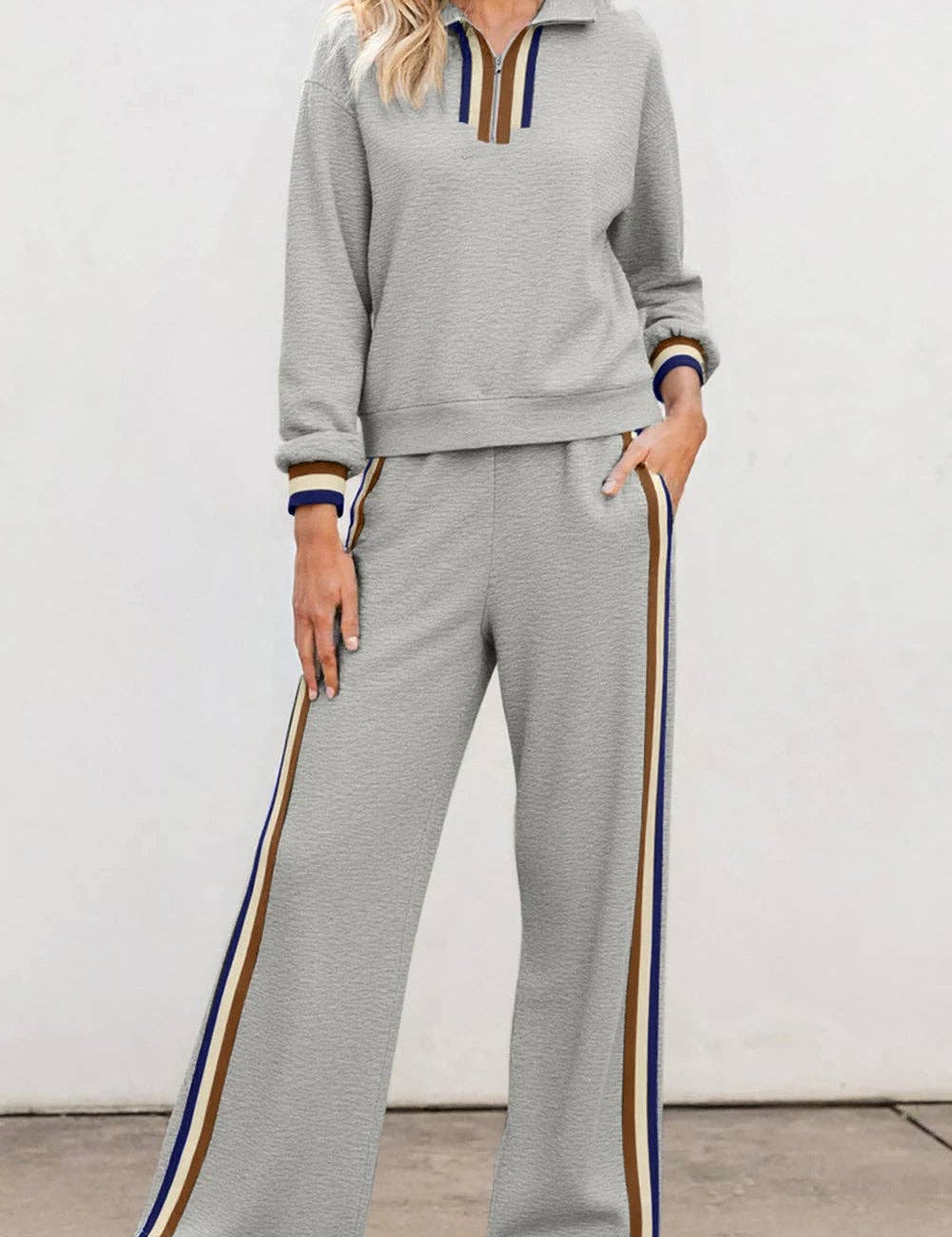 Striped Patchwork Quarter Zip Pullover