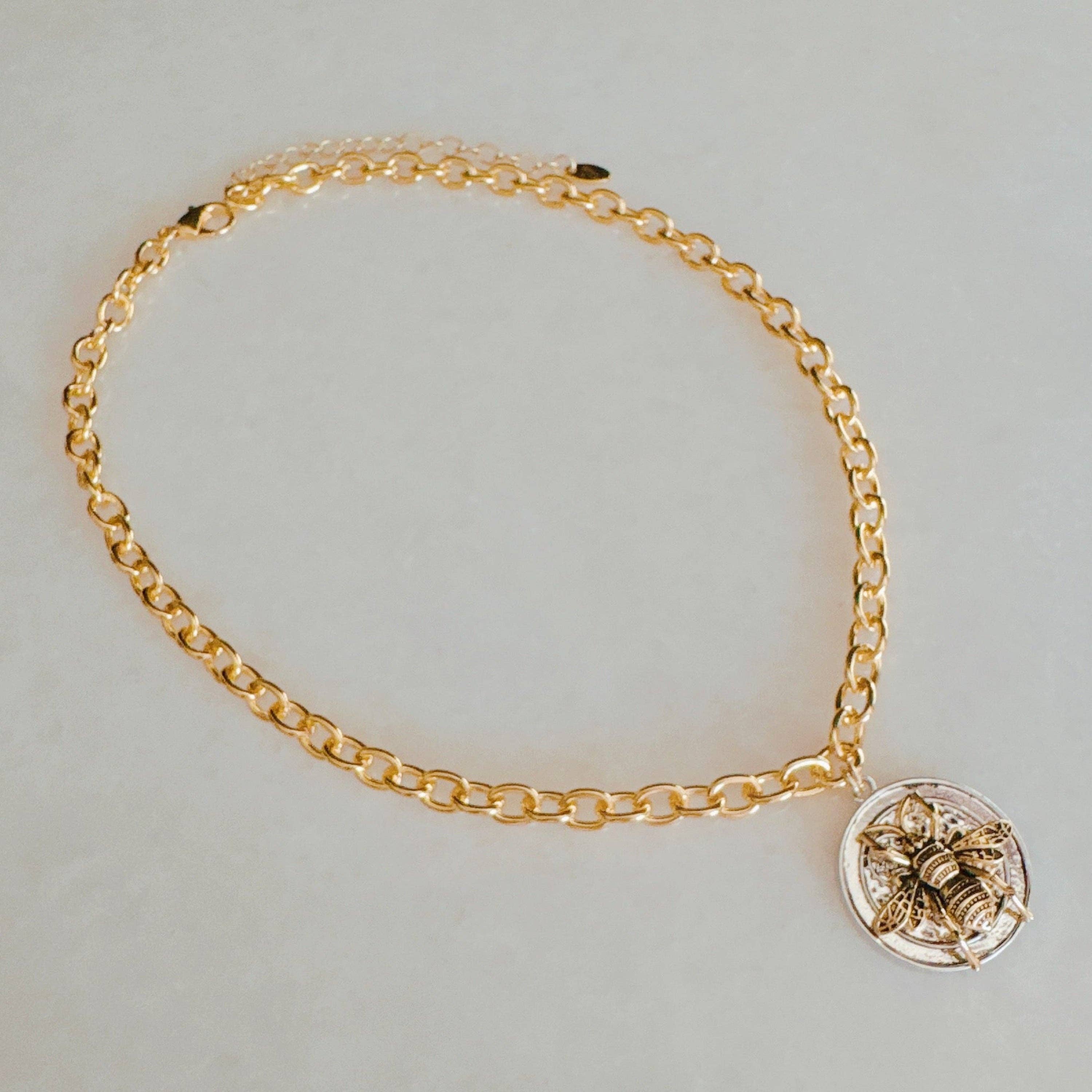 Bold Antique Bee Chain Necklace