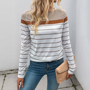 Colorblock Striped Crewneck Long Sleeve Knit Top