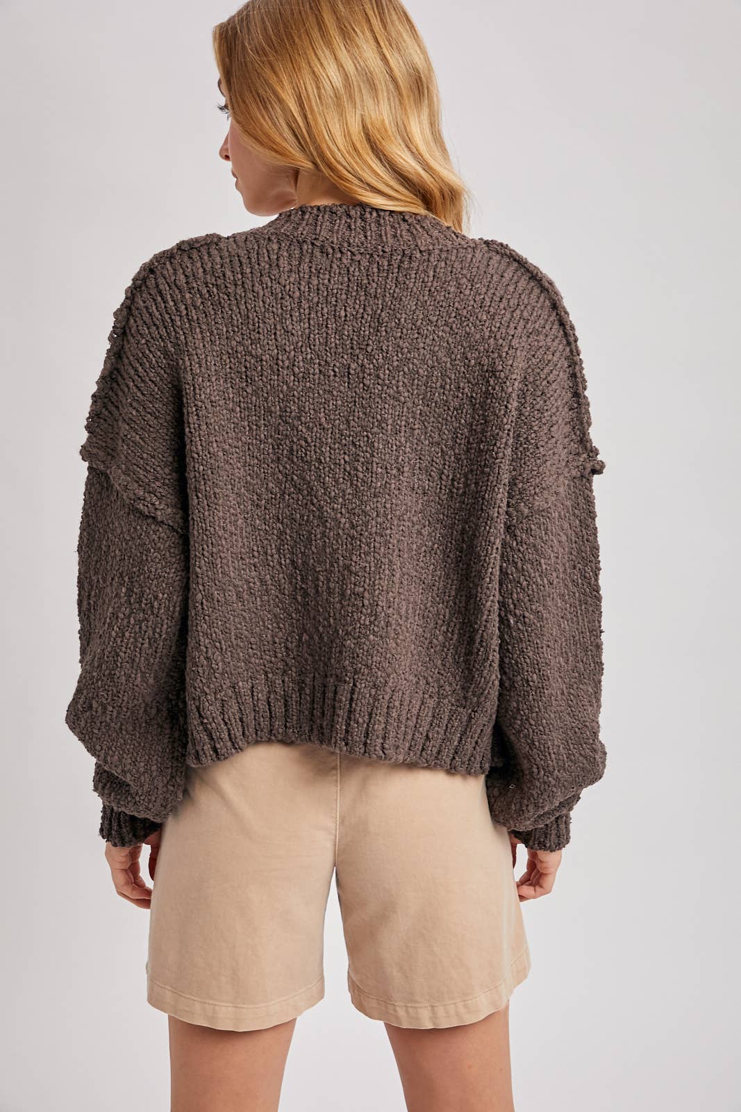 Cropped Popcorn Knit Sweater Cardigan