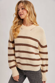 Striped Chunky Rib-Knit Sweater