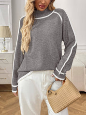Colorblock Mock Neck Pullover Sweater