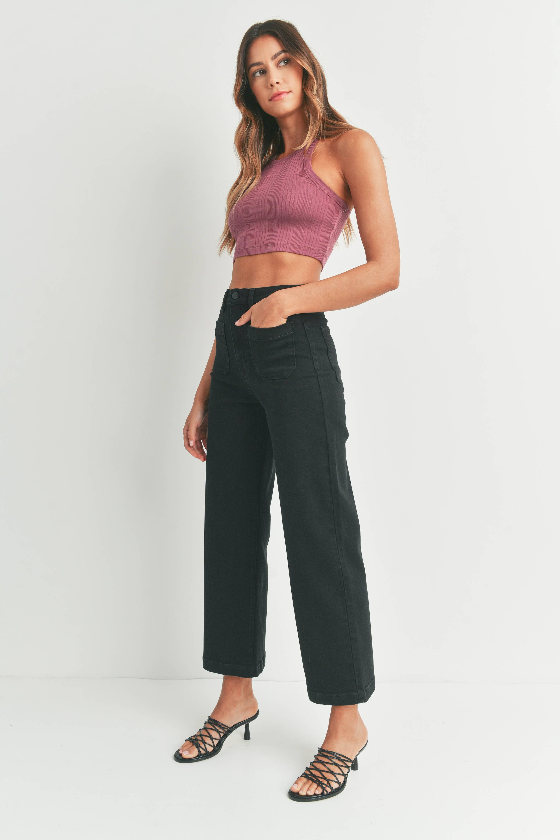 Just Black Denim Black Patch Pocket Wide Leg Jean