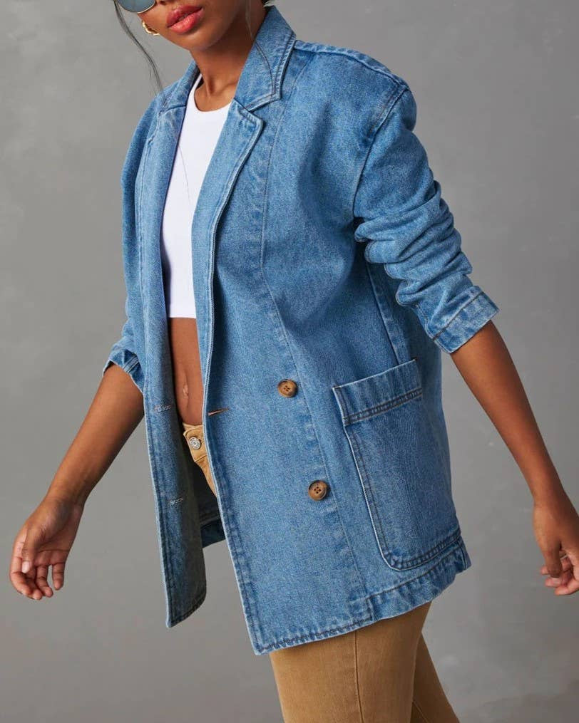 Washed Blue Denim Blazer