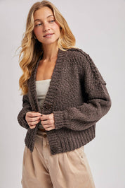 Cropped Popcorn Knit Sweater Cardigan