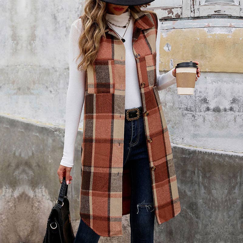 Sleeveless Plaid Vest Cardigan