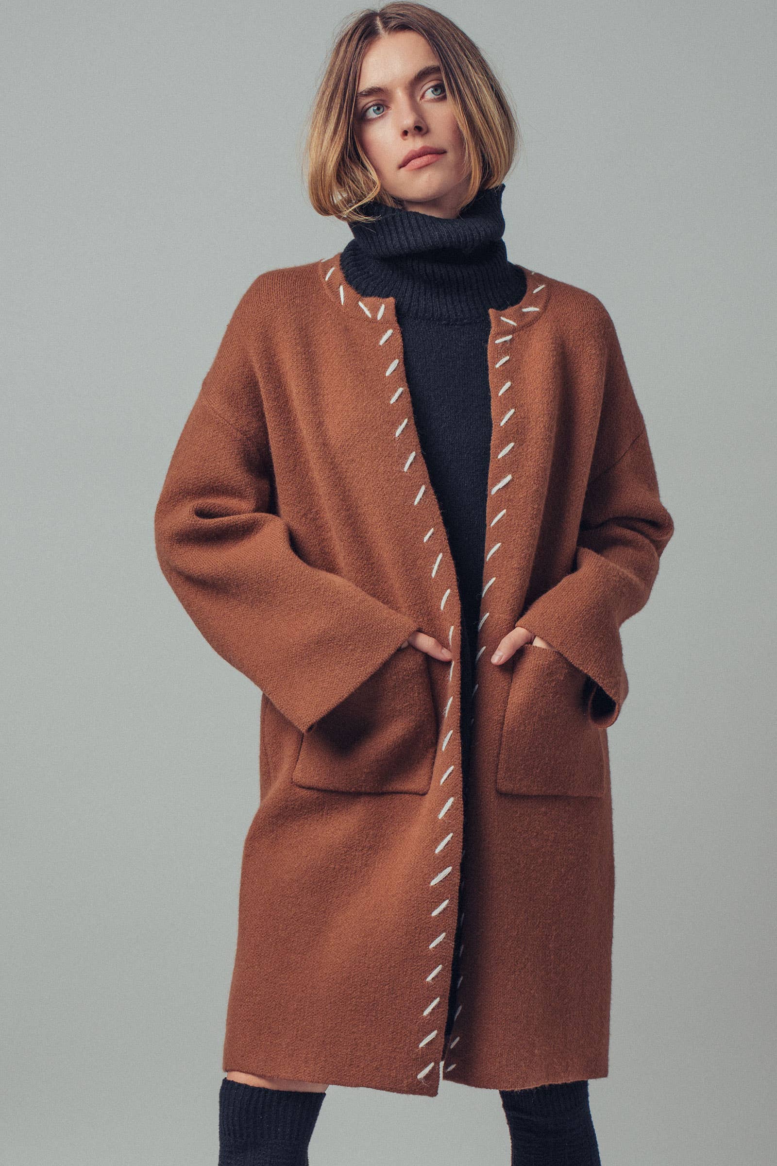 Western Contrast Stitch Boho Coat