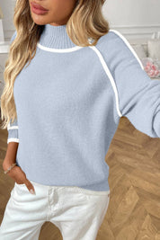 Colorblock Mock Neck Pullover Sweater