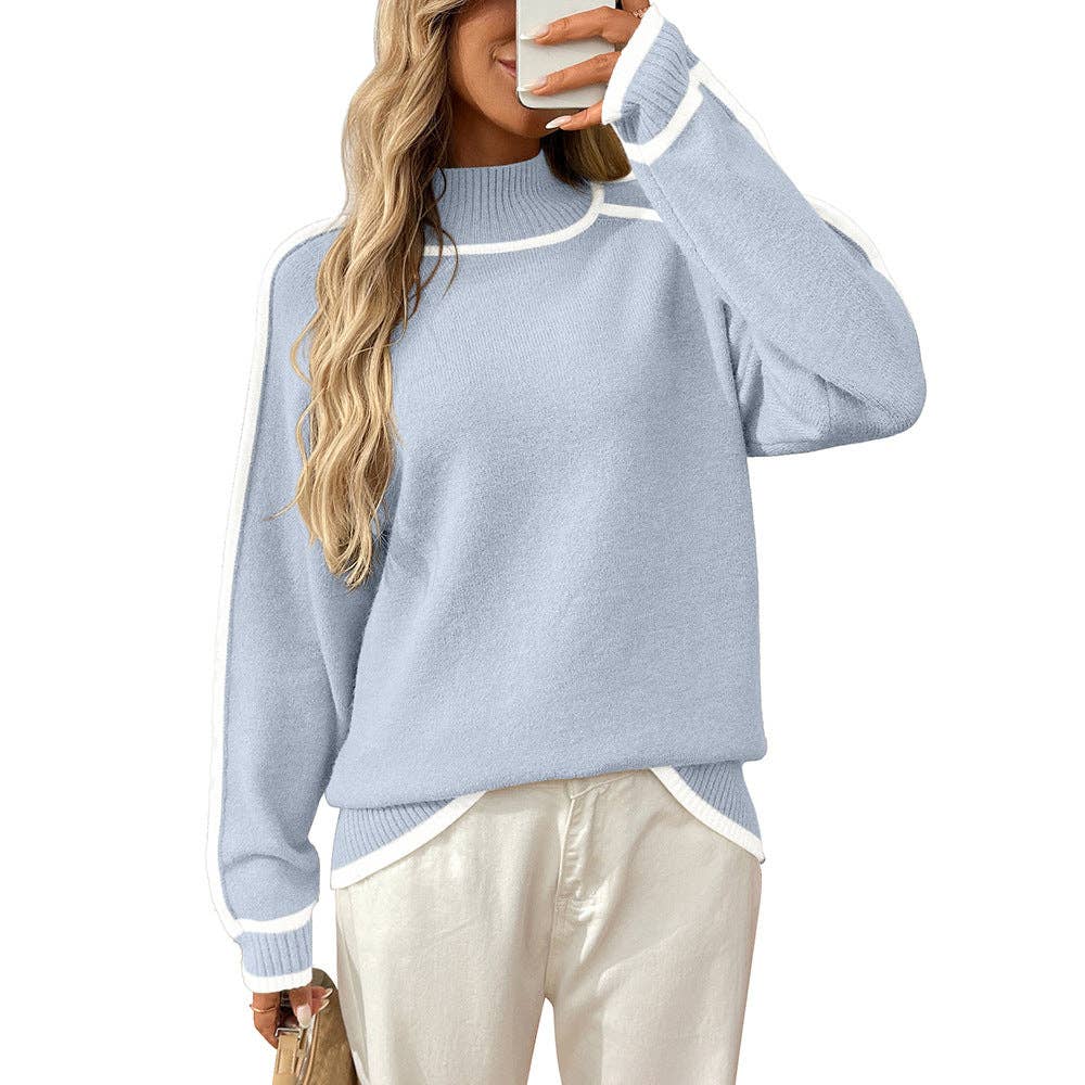 Colorblock Mock Neck Pullover Sweater