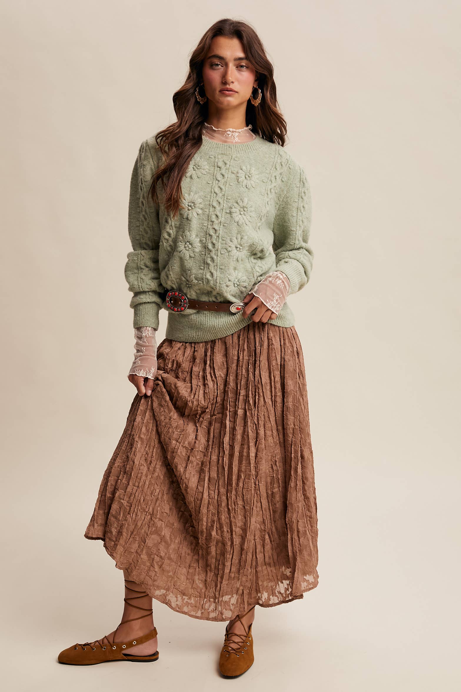 Floral Cable Knit Sweater