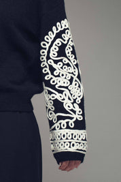 Embroidered Sleeve Ivory Knit Sweater